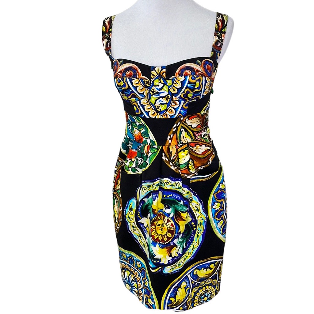Dolce And Gabbana Sicilian Caltagirone Inspired Stitched Bodice Cocktail Dress